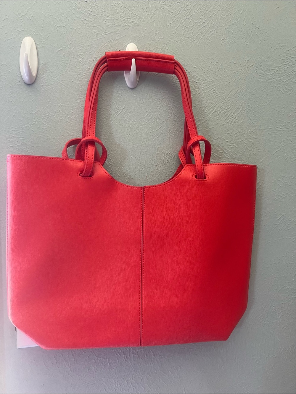 Neiman Marcus Coral Leather Shoulder Tote